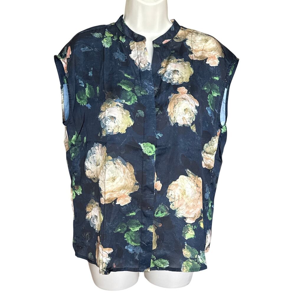Elie Tahari Silky Painted Rose  Sleeveless Blouse Top S NWT